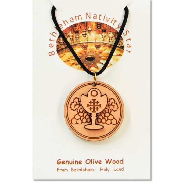Olive Wood 'Communion Cup with Jerusalem Cross' 3D Necklace (certificate)