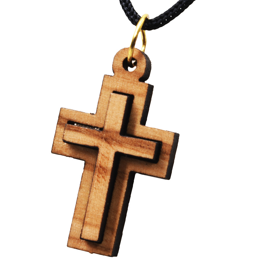 Olive Wood Cross 3D Pendant - Made in the Holy Land