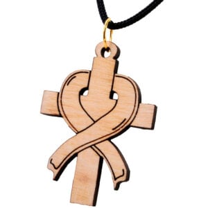 Olive Wood 'Cross against Cancer' Pendant - Made in the Holy Land