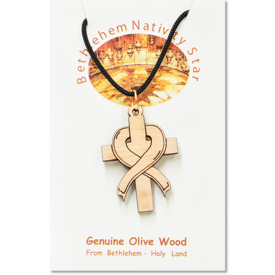 Olive Wood ‘Cross against Cancer’ Pendant – Made in the Holy Land (certificate)
