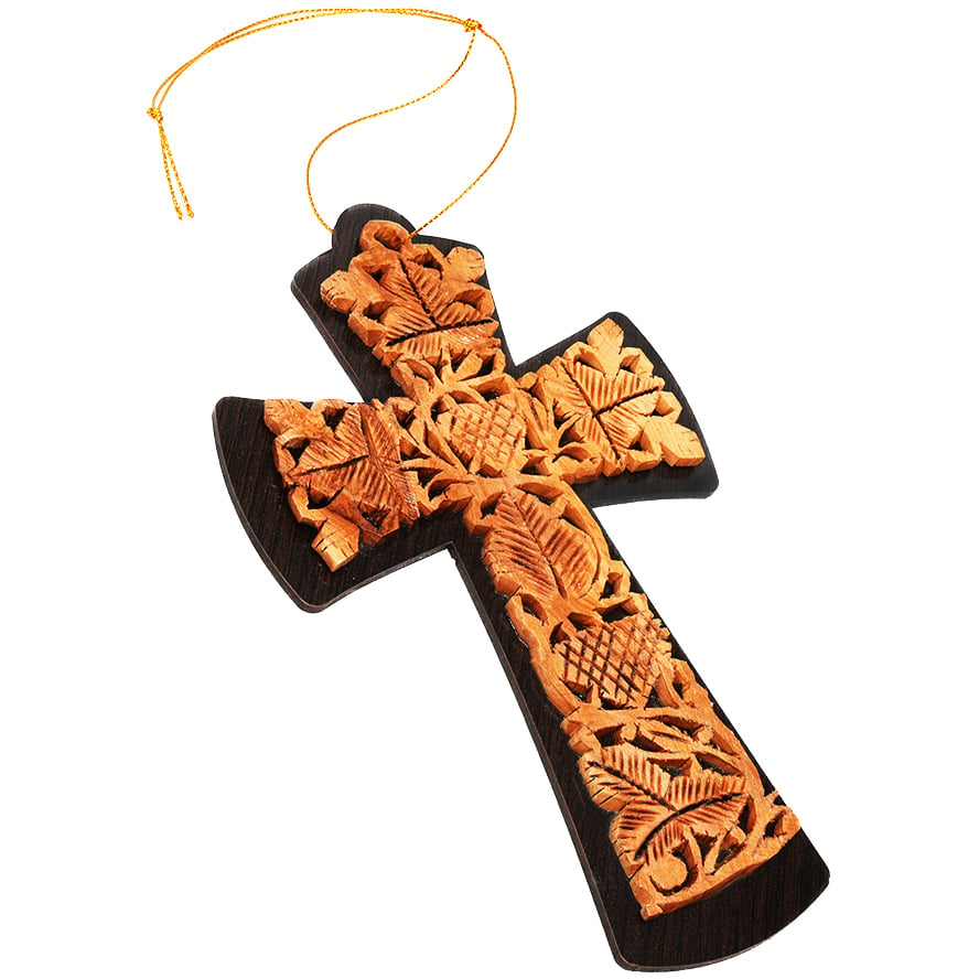 Olive Wood Cross “The True Vine” Wall Hanging – Made in Israel