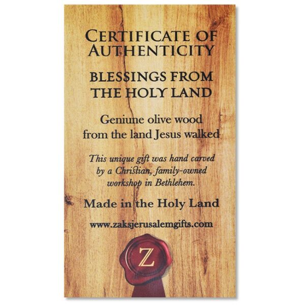 Certificate of Cross Olive Wood authenticity