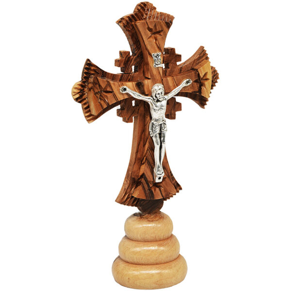 Free Standing Crucifix from Olive Wood made in Bethlehem - 6" (side view)