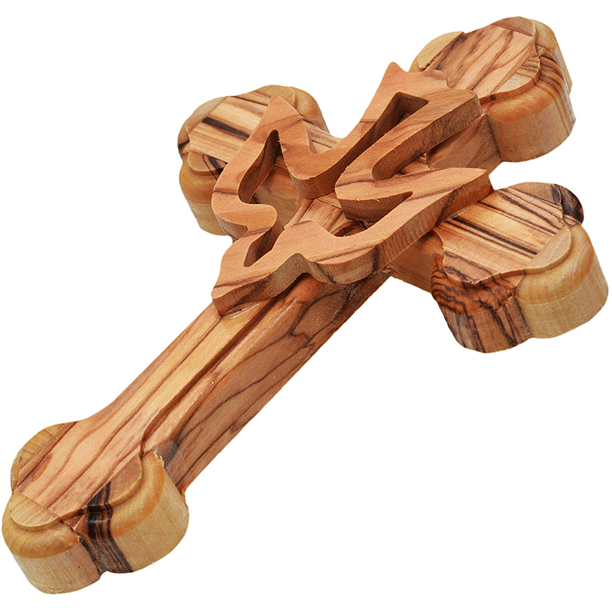 Orthodox Olive Wood Cross With Holy Spirit Dove – 5″