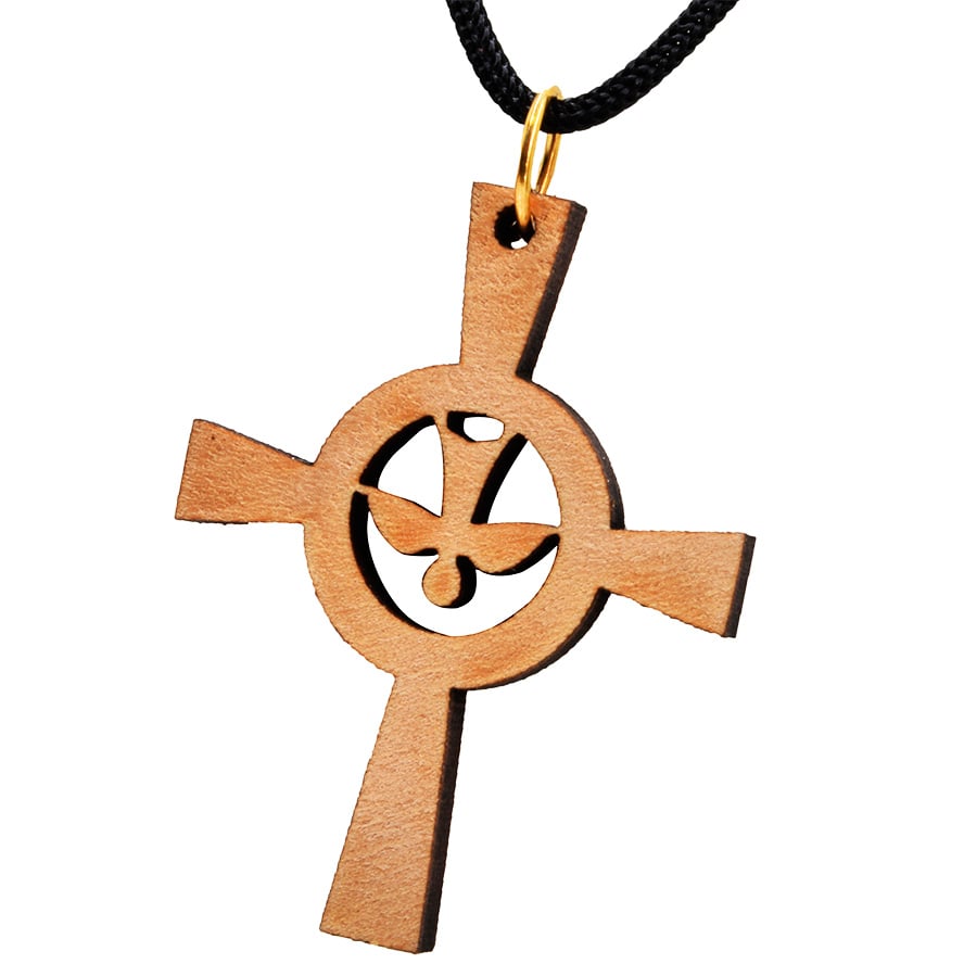 Olive Wood Cross 'Holy Spirit Dove' Necklace from Jerusalem