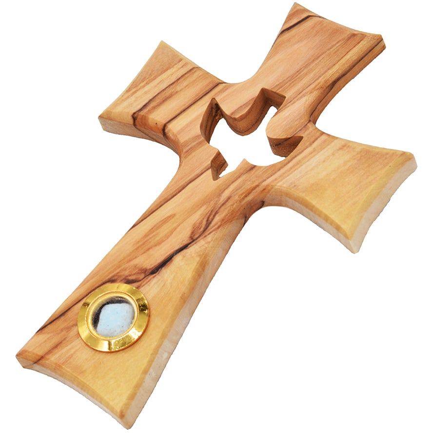 Olive Wood Cross With Holy Spirit Dove and Incense – 6″