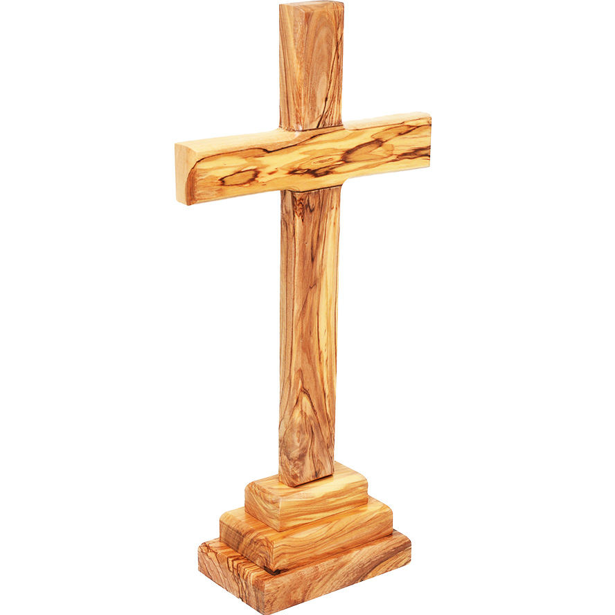 Standing Olive Wood Cross on a Triple Level Base - Made in Israel - 11