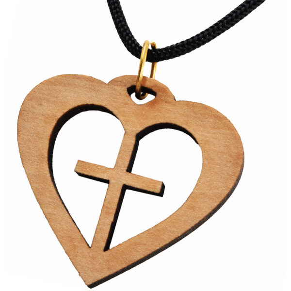 Olive Wood 'Cross inside a Heart' Necklace - Made in Bethlehem