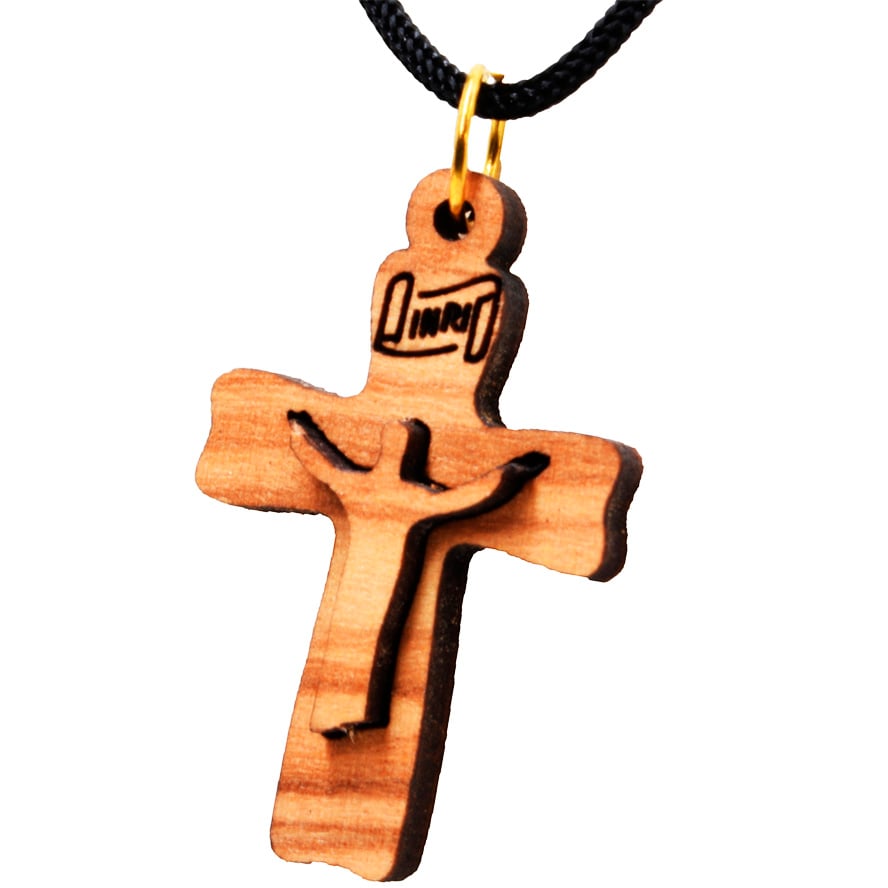 Olive Wood 'Risen Christ Cross' 3D Necklace from Jerusalem