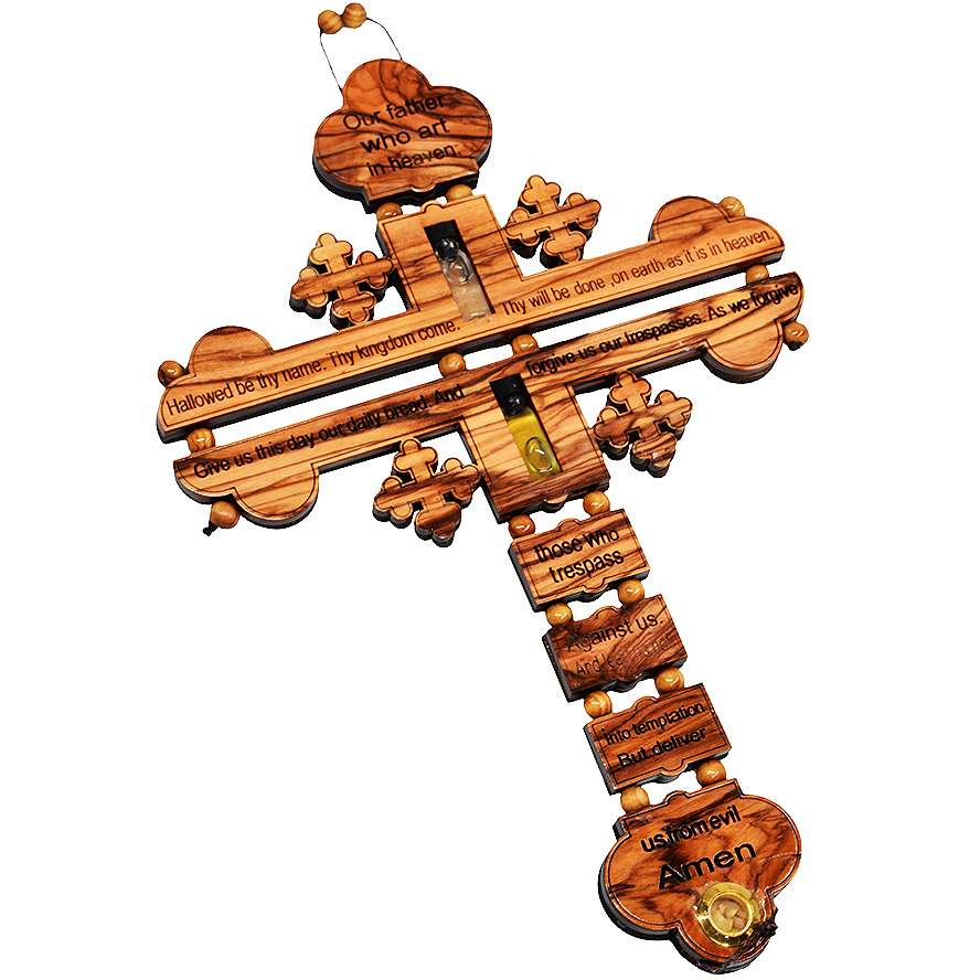 The Lord’s Prayer’ Olive Wood Coptic Cross with Oil