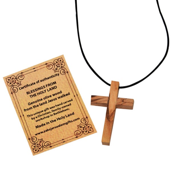 Olive Wood Cross Necklace with Holy Land Certificate of Authenticity