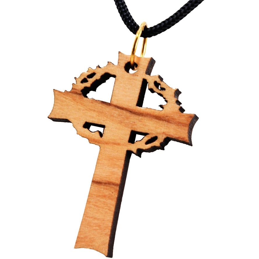 Olive Wood 'Crown of Thorns Cross' Necklace - Made in Bethlehem