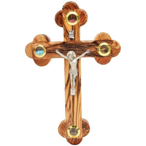 Olive Wood Wall Crucifix - 3 Incense and Holy Soil - 8" (front)