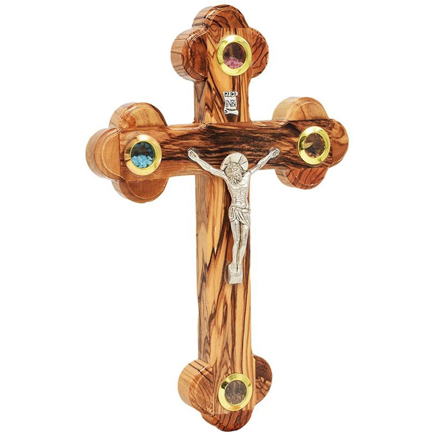 Olive Wood Wall Crucifix – 3 Incense and Holy Soil – 8″