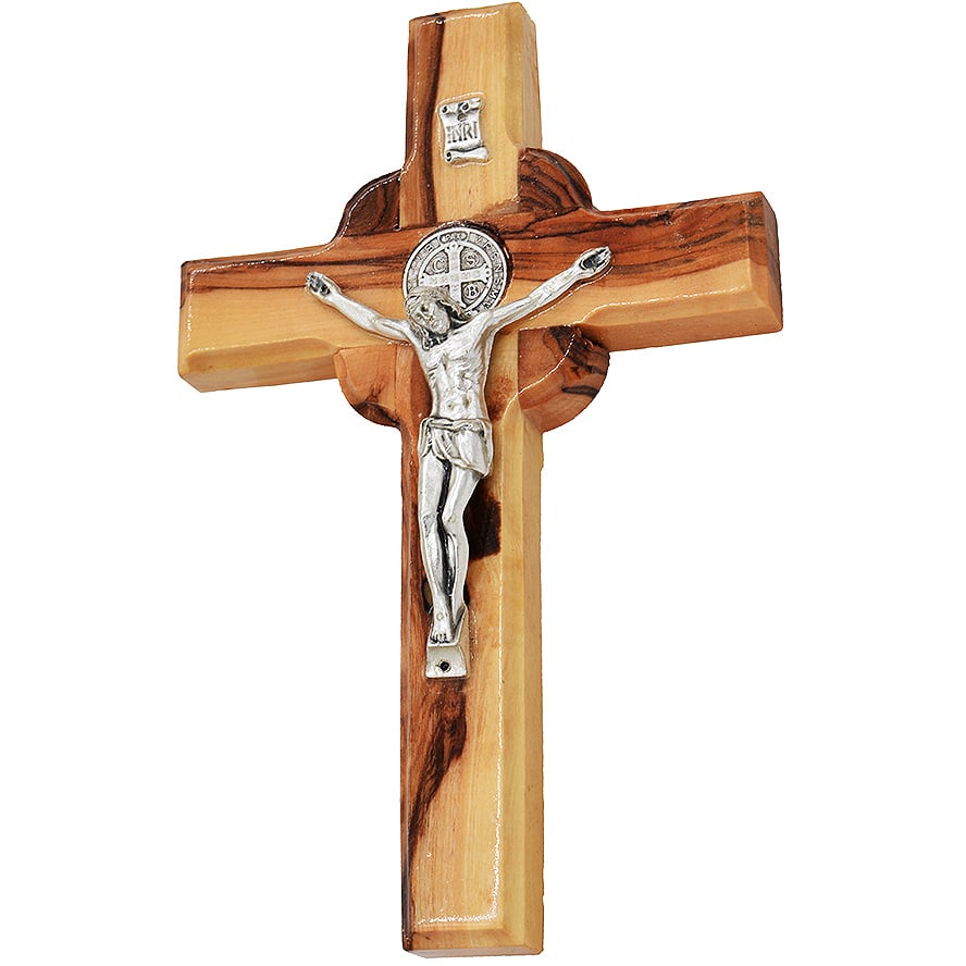 Metal ‘Crucifix’ Olive Wood Cross for Wall with ‘INRI’ – 5″ inch