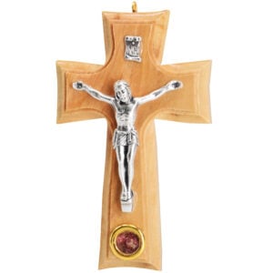 'Crucifix' Olive Wood Cross 'INRI' Wall Hanging with Incense - 3.3" inch (front view)