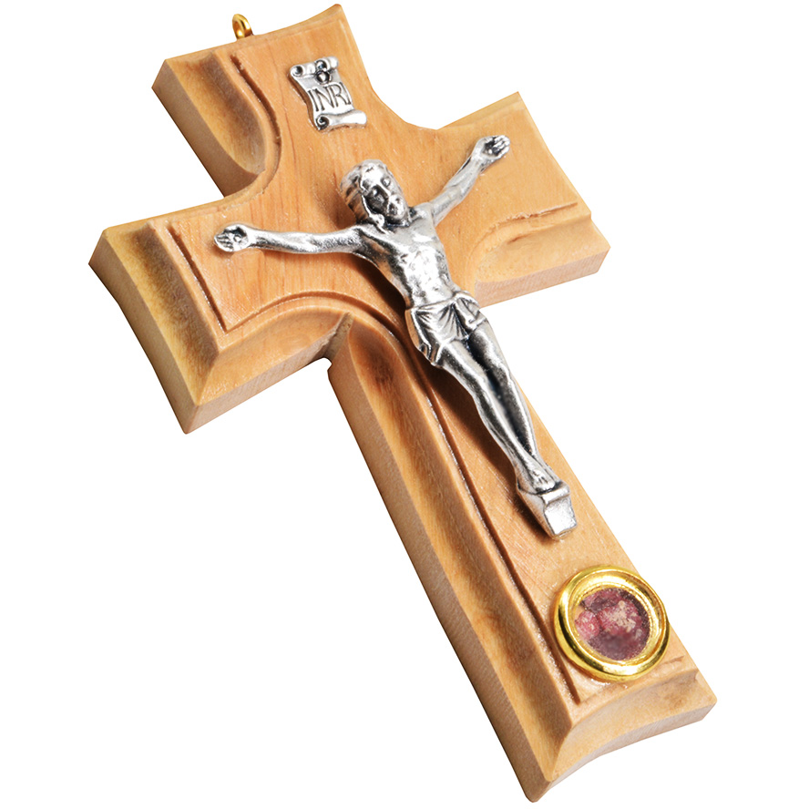 Crucifix’ Olive Wood Cross ‘INRI’ Wall Hanging with Incense – 3.3″ inch
