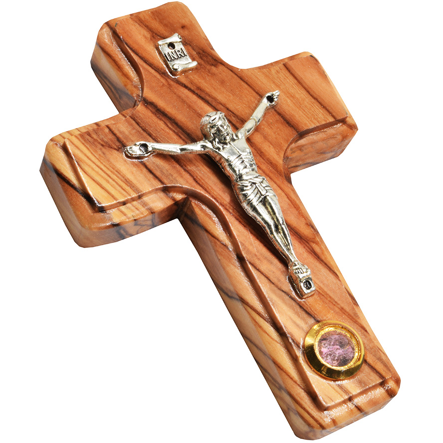 Olive Wood Cross with Metal ‘Crucifix’ Wall Hanging with Incense – 3.5″ inch