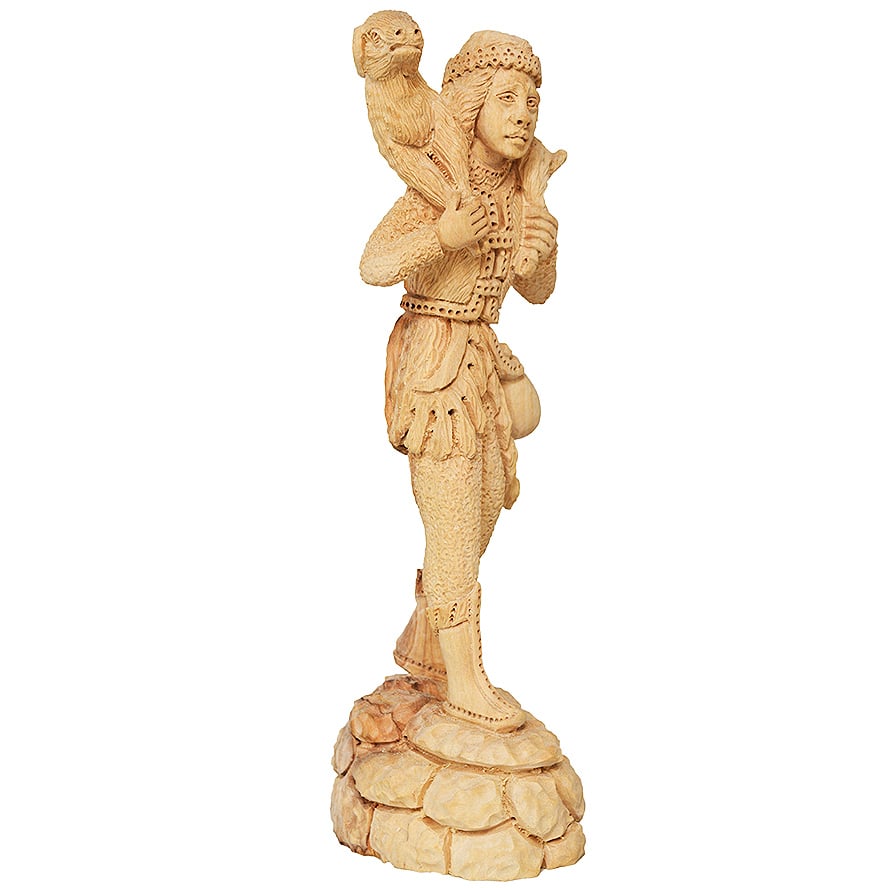 Biblical Art ‘David the Shepherd Boy’ Statue ‘Grade A’ Olive Wood Figurine (side view)