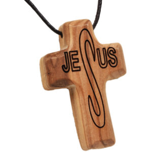 Olive Wood 'Jesus Cross' Necklace - Made in Jerusalem