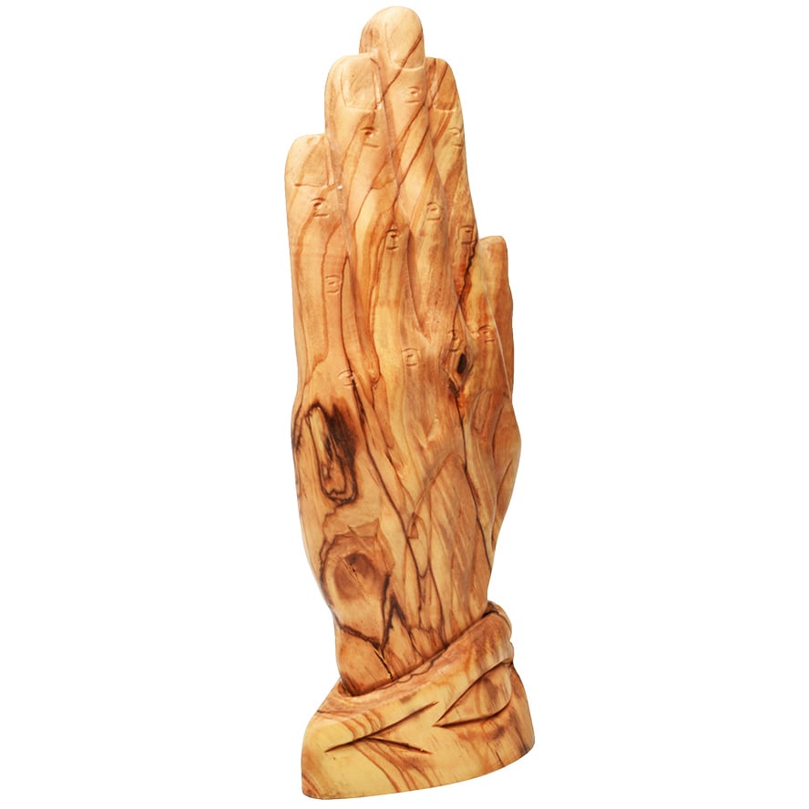 ‘Engraved You on the Palm of MY Hands’ Olive Wood Hand – 9″ (rear view)