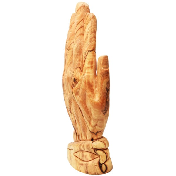 'Engraved You on the Palm of MY Hands' Olive Wood Hand - 9" (side view)