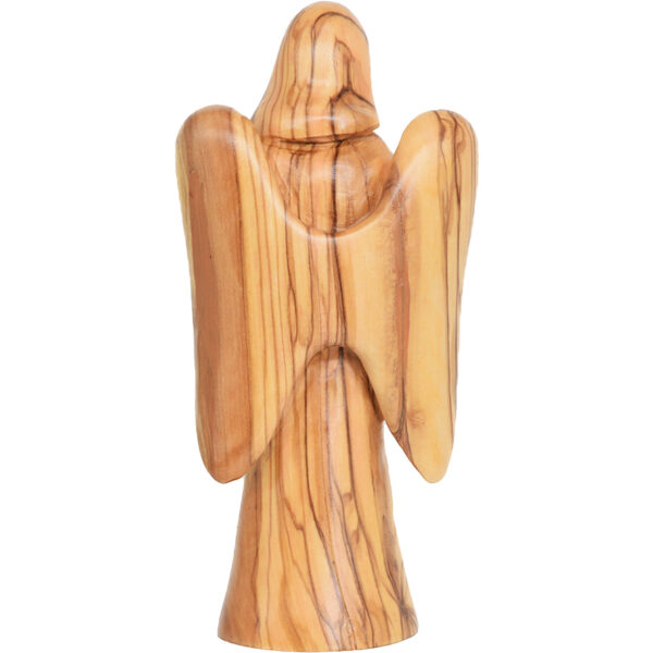 Angel with Wings holding a Baby - Olive Wood Ornament - 5.5" (back view)