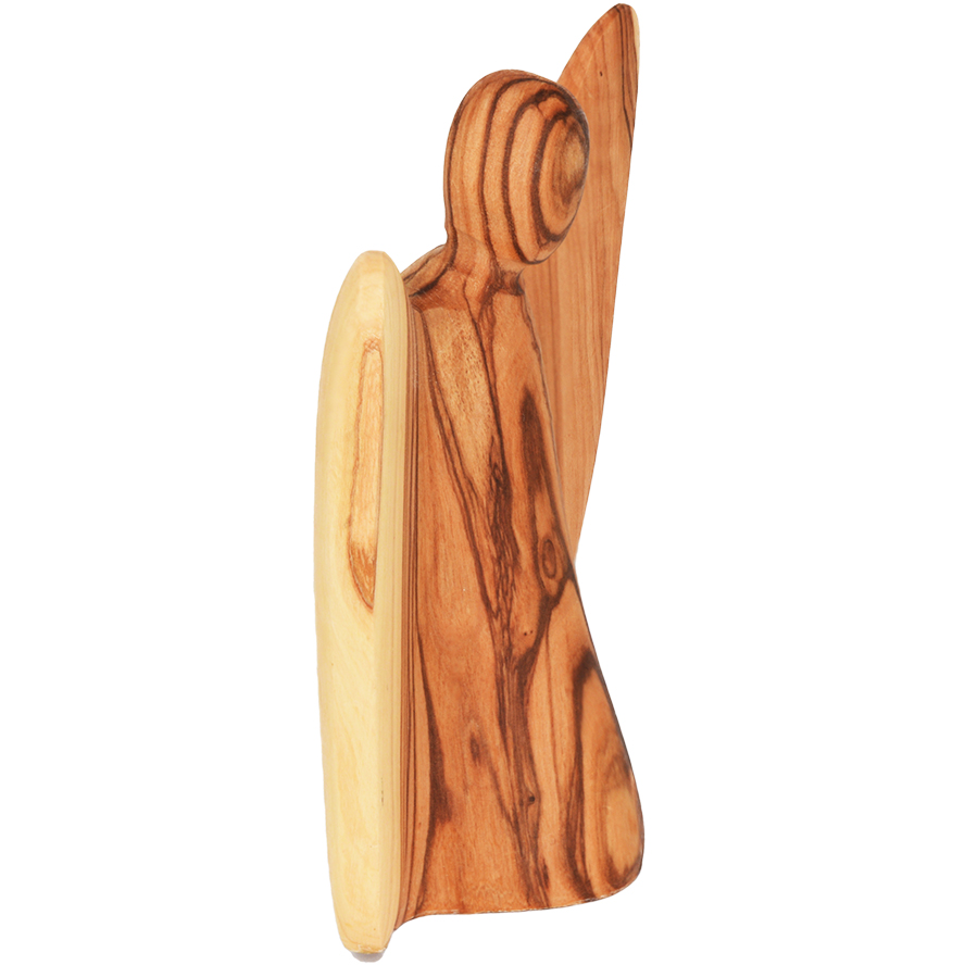 Olive Wood Angel with Wings Open – Faceless – Made in Bethlehem (side view)