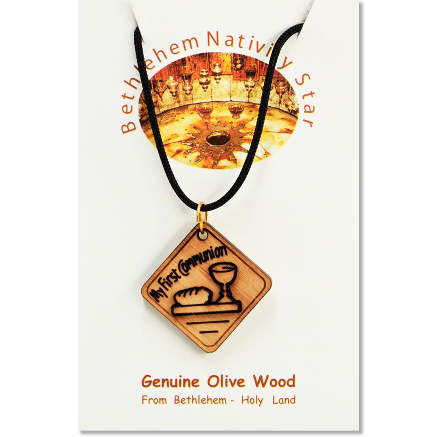 Olive Wood 'My First Communion' 3D Pendant - Made in Bethlehem