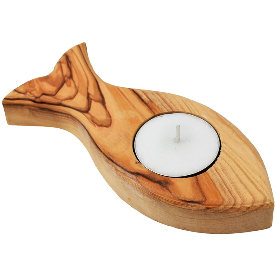 Olive Wood Fish Candle Holder from the Holy Land