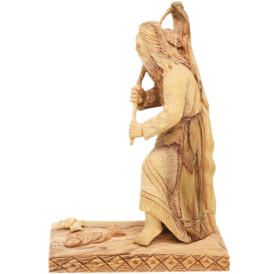 St. James and the Scallop Shell – Olive Wood Carved Ornament – 10″ (side view)