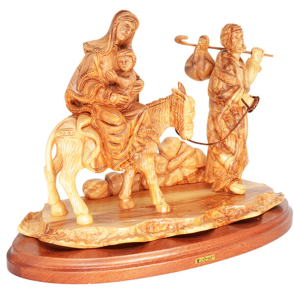 Holy Family 'Flight to Egypt' Olive Wood Carving - Bethlehem 15" (side view)