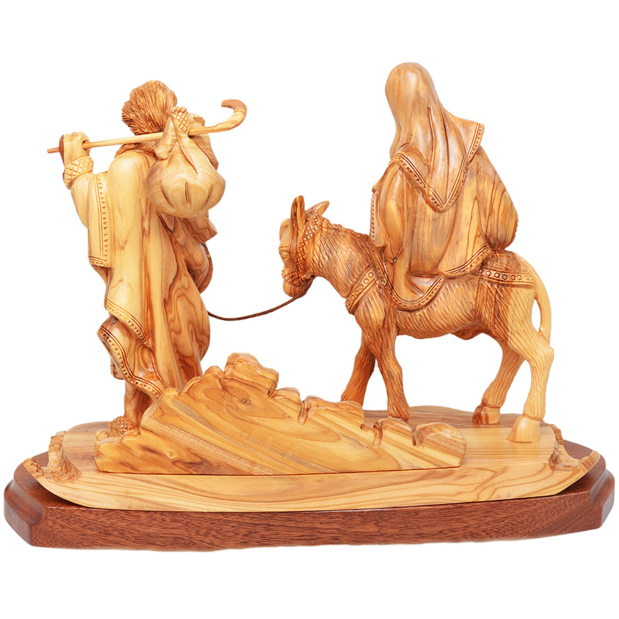 Large Olive Wood Carving of the Holy Family Flight to Egypt – 15″ (rear view)