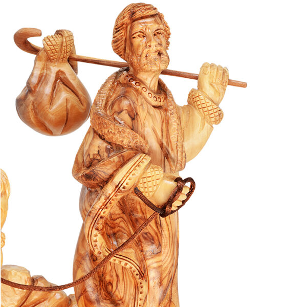 Holy Family 'Flight to Egypt' Olive Wood Carving - Bethlehem 15" (Joseph detail)