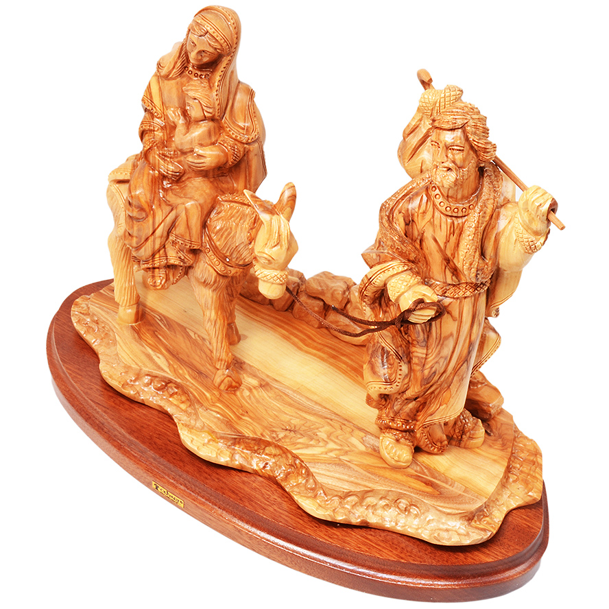 Holy Family ‘Flight to Egypt’ Olive Wood Carving – Bethlehem 15″ (from above)