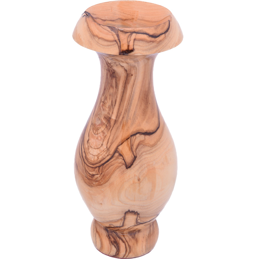 Polished Olive Wood Flower Vase – Made in Israel – 5″ (Full)