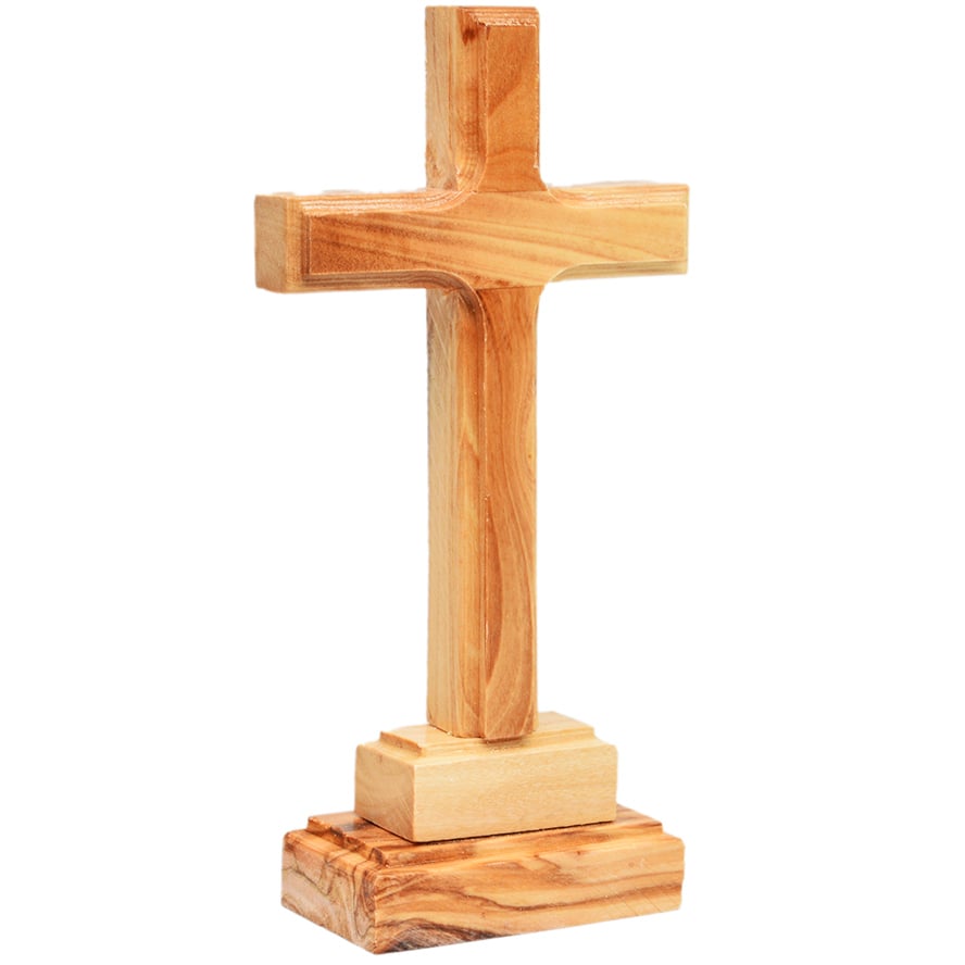 Free Standing Olive Wood Cross from Bethlehem - 5" (side view)