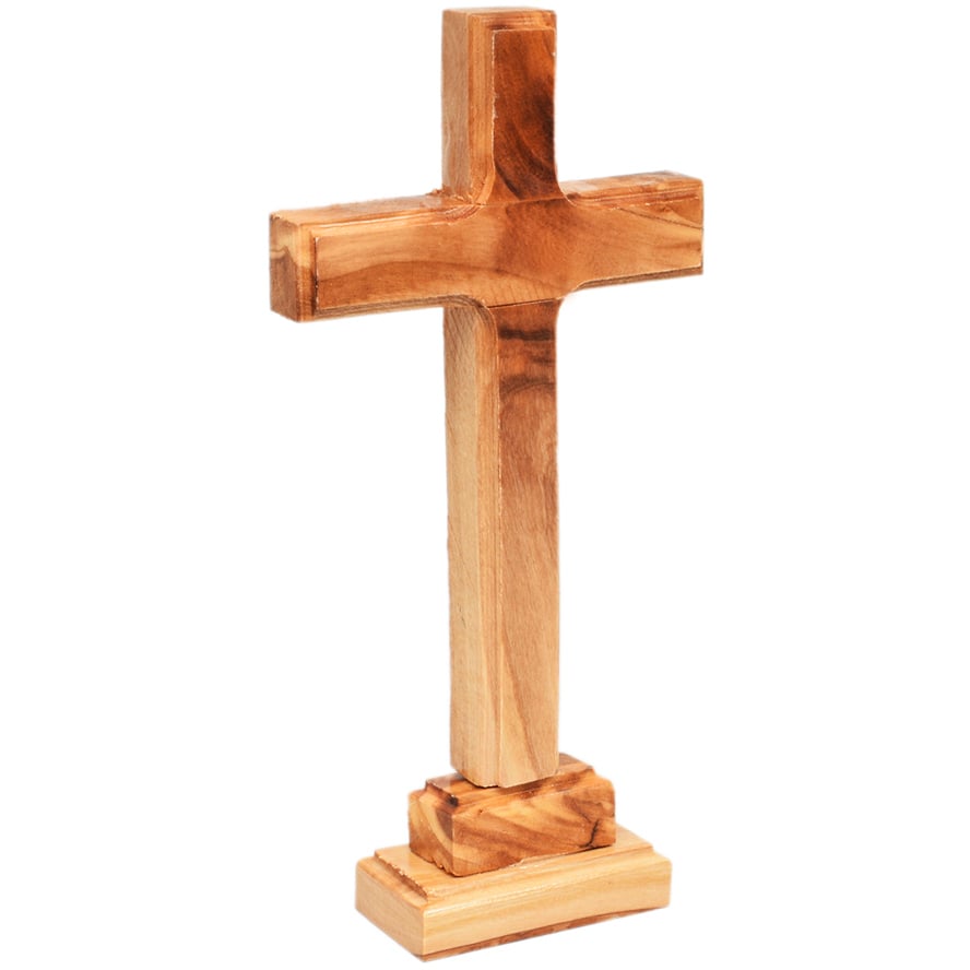 Free Standing Olive Wood Cross from Bethlehem – 7″ (side view)