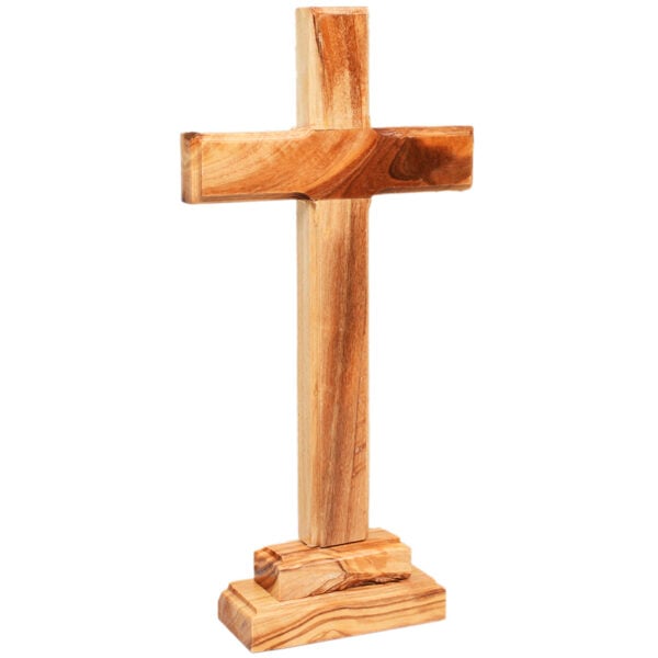 Free Standing Olive Wood Cross from the Holy Land - 8" (side view)