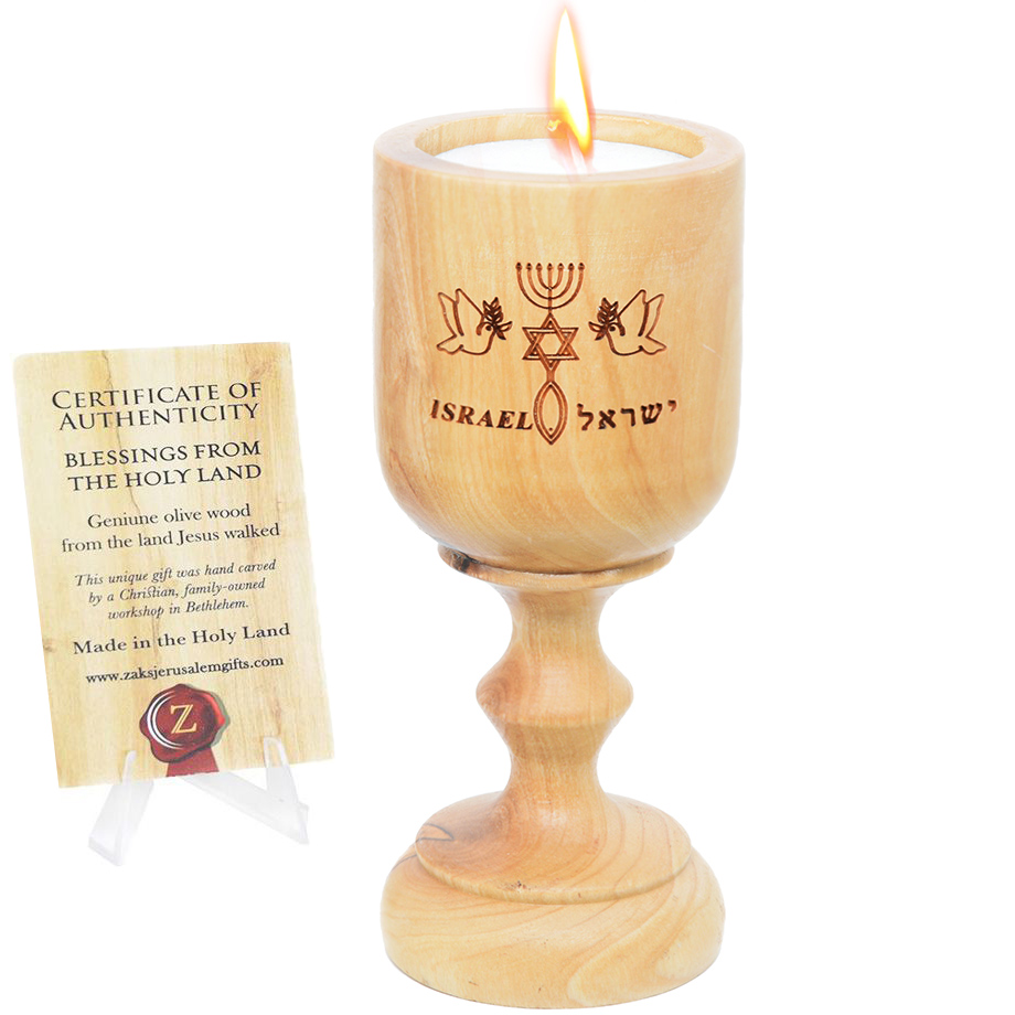 Olive Wood Messianic Grafted In Candle Holder - Made in Israel