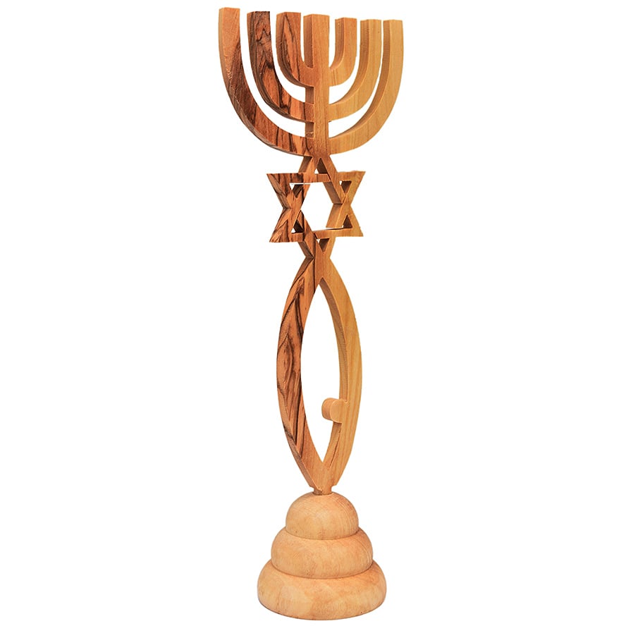 ‘Grafted In’ Messianic Symbol – Free Standing Olive Wood Ornament (side view)
