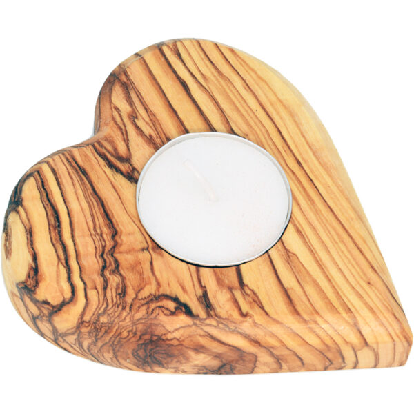 Olive Wood Heart Tea-Light Candle Holder from Israel