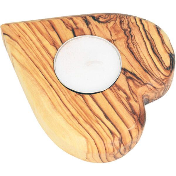Olive Wood Heart Tea-Light Candle Holder from Israel (back view)