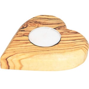 Olive Wood Heart Tea-Light Candle Holder from Israel (side view)