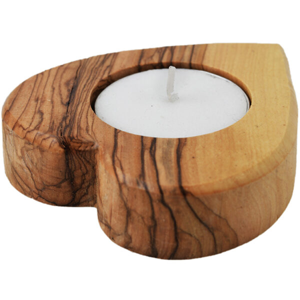 Olive Wood Heart Candle Holder from the Holy Land (side view)