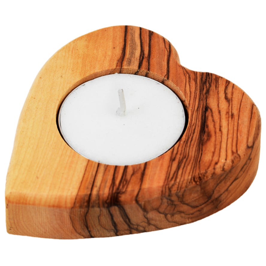 Olive Wood Heart Candle Holder from the Holy Land