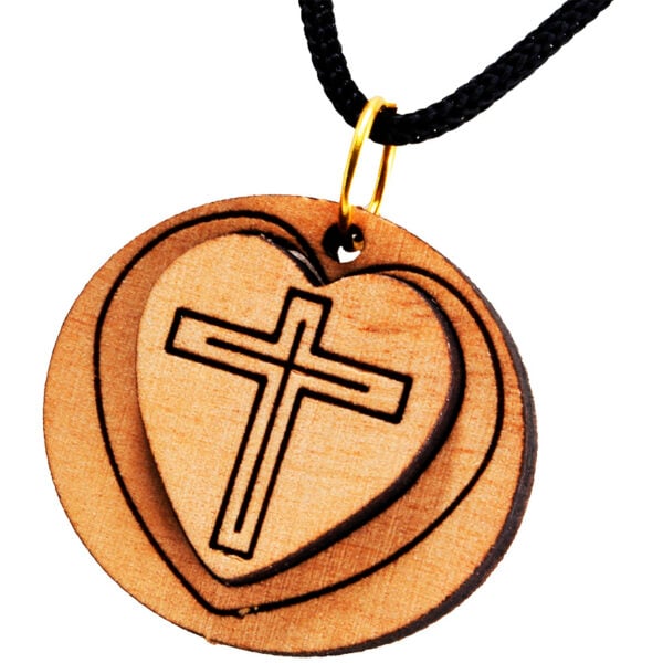 Olive Wood 'Cross inside a Heart' Pendant - Made in Bethlehem