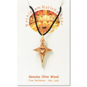 Olive Wood 'God's Heart on The Cross' Holy Land Necklace (certificate)