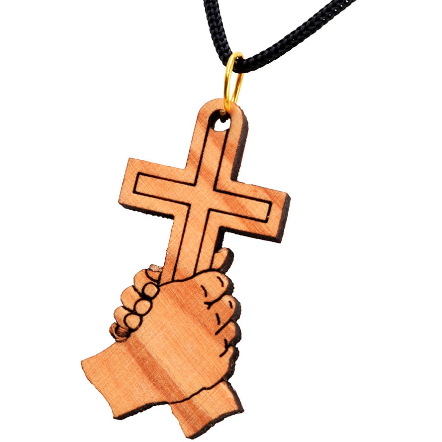 Olive Wood 'Hold onto The Cross' Pendant - Made in the Holy Land