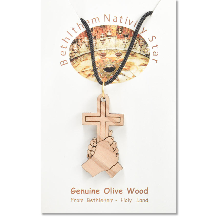 Olive Wood ‘Hold onto The Cross’ Pendant – Made in the Holy Land (certificate)
